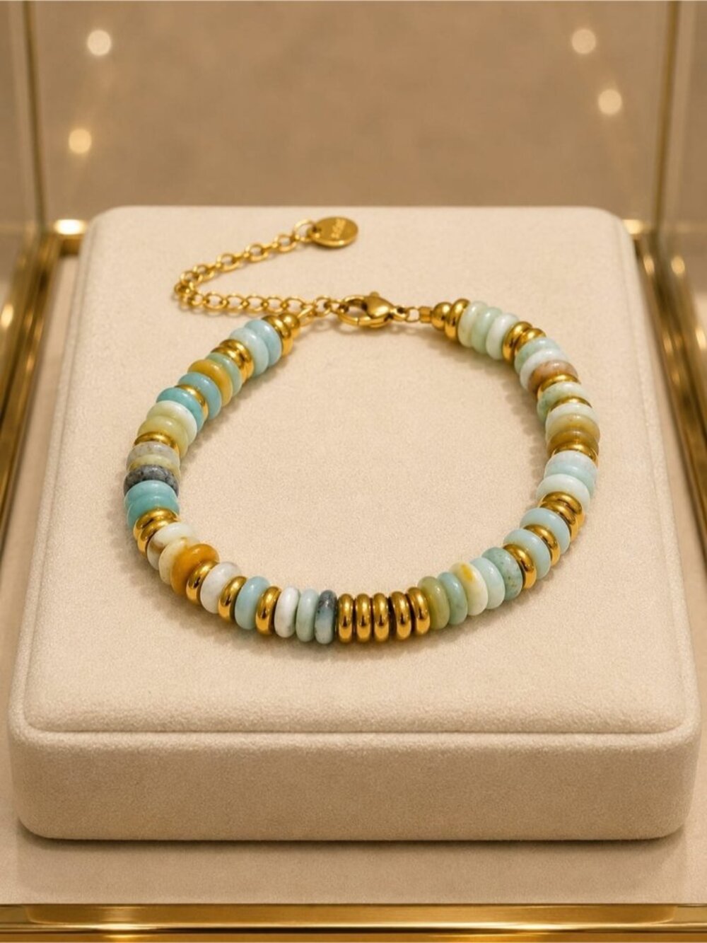 Gold & Aqua Beaded Bracelet - Women Jewelry